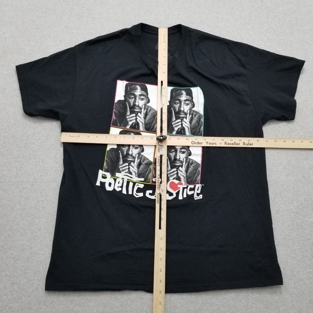 Tupak Shirt Mens XXL Black Short Sleeve Crew Neck Poetic Justice 2 Pac - Picture 9 of 11